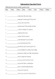 English Worksheet: Question words