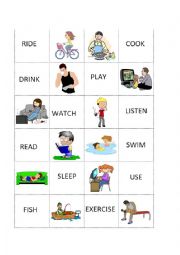 English Worksheet: verbs memory game, action verbs, action words, verbs, activities
