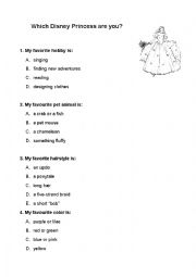 English Worksheet: Disney Princesses Test