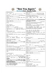 English Worksheet: See you again - Wiz Khalifa