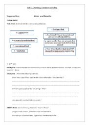 English Worksheet:                                                   Unit 2: Advertising, Consumers and Safety  Sequence One : Listen  and Consider .	