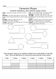English Worksheet: Naming Geometric Shapes