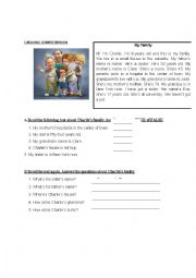 English Worksheet: Family members Reading comprehension