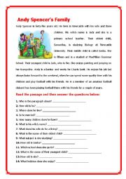 English Worksheet: Andy Spencers Family