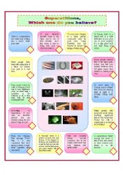 English Worksheet: Superstitions, which one do you believe?