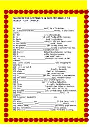 English Worksheet: Present simple and Continuous