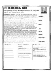 English Worksheet: Hitchcock Bio Reading Activity