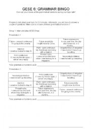 English Worksheet: GESE 6 grammar bingo worksheet