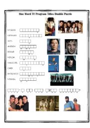 English Worksheet: One Word TV Show Double Puzzle
