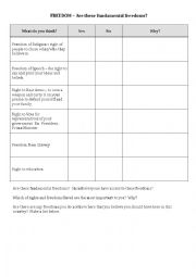 English Worksheet: Freedoms