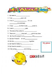 English Worksheet: all about me