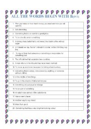 English Worksheet: All the words begin with B intermediate