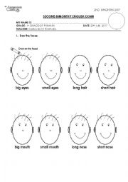 English Worksheet: parts of the face