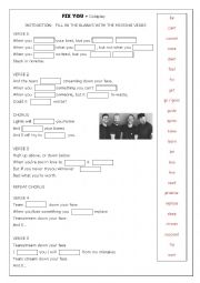 English Worksheet: Present Simple: Fix You by Coldplay Gapfill