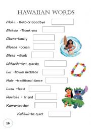 English Worksheet: Hawaiian Words