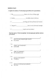 SIMPLE PAST WORKSHEET