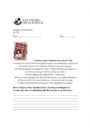 English Worksheet: Anne frank assesment