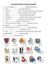 Present Perfect or Past Simple exercises and picture matching worksheet