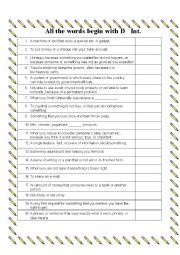 English Worksheet: All the words begin with D intermediate