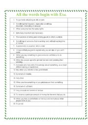 English Worksheet: All the words begin with E intermediate
