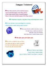 English Worksheet: Tongue Twisters for children