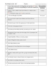 Uses of the definite article (worksheet to accompany Definite Article Poem printable)