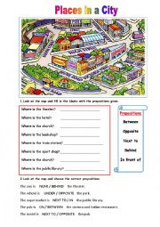 English Worksheet: Places in a city prepositions