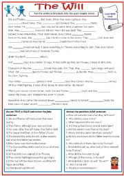English Worksheet: The Will