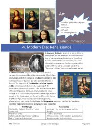 English Worksheet: Art History: 4. Modern Era RENAISSANCE