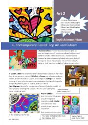 English Worksheet: Art History: 5. Contemporary Period POP ART AND CUBISM