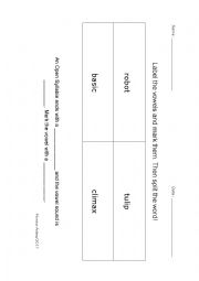 English Worksheet: Open Syllable Worksheet