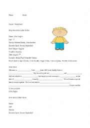 English Worksheet: Guided Writing Letters about Family and Recipe measurements