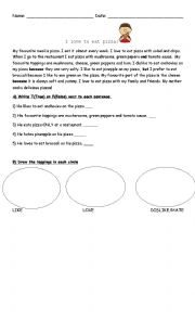 English Worksheet: Reading Comprehension PIZZA