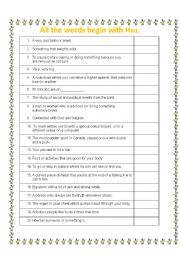 English Worksheet: All the words begin with H intermediate
