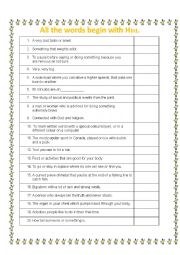 English Worksheet: All the words begin with H intermediate