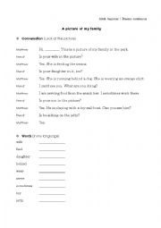 English Worksheet: My family in the park - Present continuous conversation