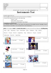 English Worksheet: Musical Instruments and Instrument Families Test