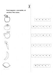 English Worksheet: Food anagrams - fruits and vegetables