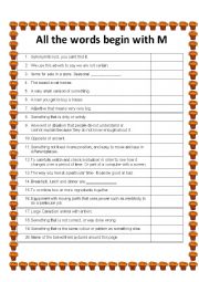 English Worksheet: All the words begin with M intermediate