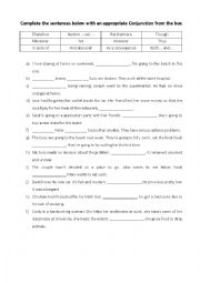 English Worksheet: Conjunctions (Contrast, Adding More Information and Conclusion) 