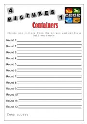 English Worksheet: Containers 4 Pics 1 Word Game Worksheet