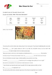 English Worksheet: Maui Slows the Sun - Cloze Exercise