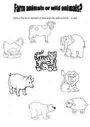 English Worksheet: Farm animals or wild animals - for preschool