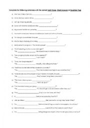 English Worksheet: Question Tags, Short Answers and Verb tenses