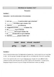 English Worksheet: Montreal or Quebec City?