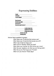 English Worksheet: Dislikes