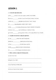 English Worksheet: LESSON1