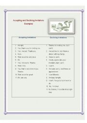 English Worksheet: Accepting and Declining Invitations - Examples  