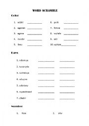 English Worksheet: word scramble