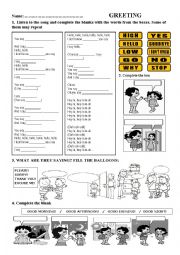 English Worksheet: greeting for children